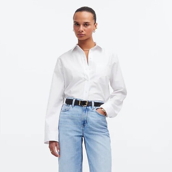 Madewell Tops - NWT Madewell Relaxed Button-Front 100% Cotton Shirt in Poplin, White, XL